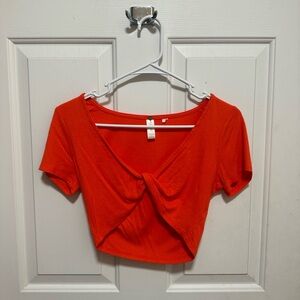 Pacsun La Hearts Bright Orange reversible ribbed Tie Front Crop Blouse shirt